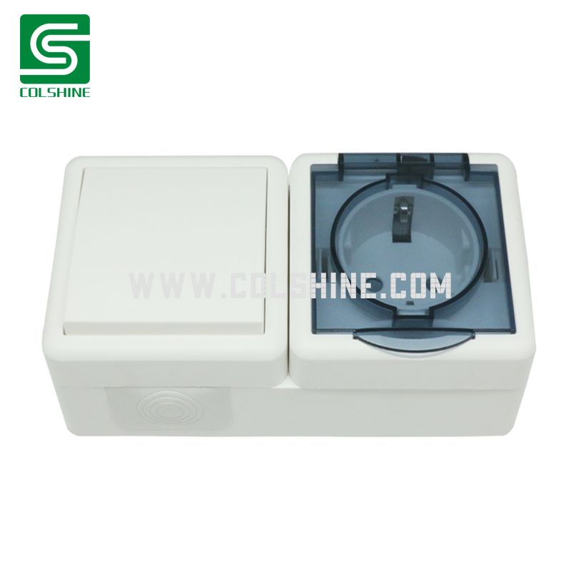 EU Standard PC Dust-proof Waterproof IP54 Electrical Surface Mounted Wall Switch